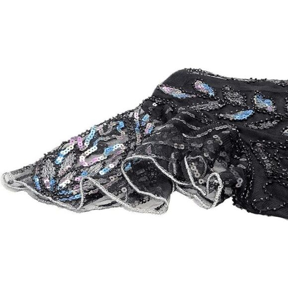 ✨ Flapper Great Gatsby 1920s Retro Tassel Fringe Sequin Midi Black Dress XL NEW - Picture 5 of 13